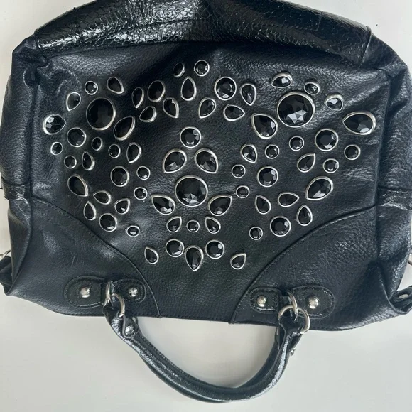 Kathy Van Zealand Y2K Black Studded Gem-Embellished vegan leather Satchel - Picture 6 of 15